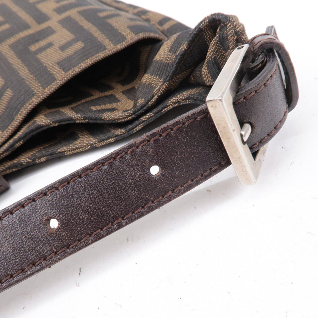 FENDI Zucca Canvas Leather Shoulder Bag Brown Black 26569