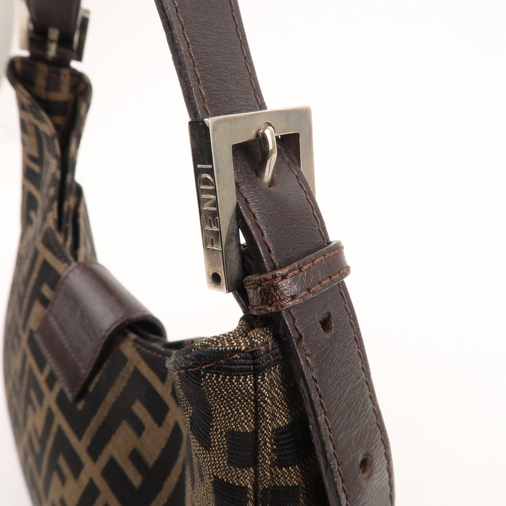 FENDI Zucca Canvas Leather Shoulder Bag Brown Black 26569