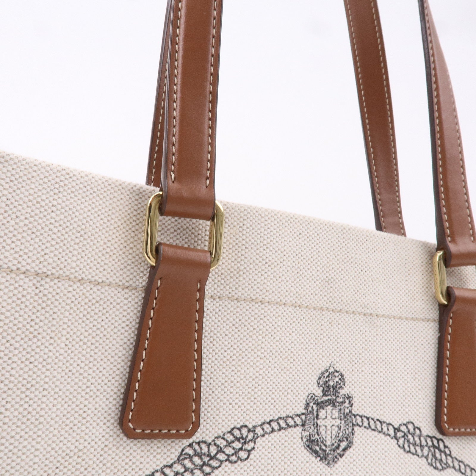 Prada Logo Canvas Linen Leather Tote Bag Ivory Brown IBG356