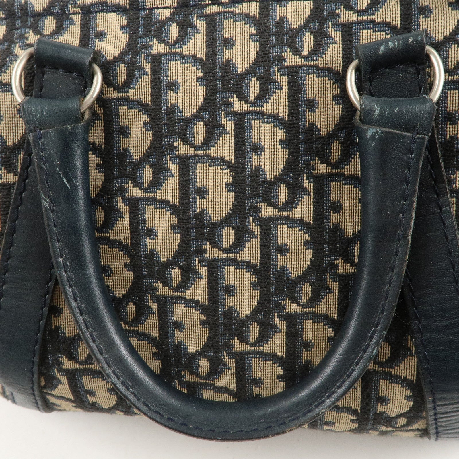 Christian Dior Trotter Canvas Leather Boston Bag Navy