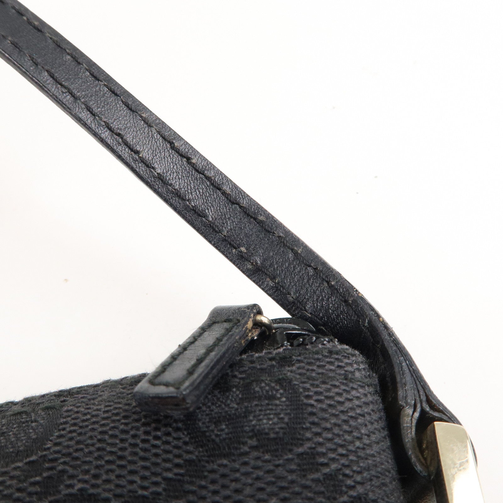 GUCCI Boat Bag GG Monogram Canvas Leather Pouch Black 039.1103