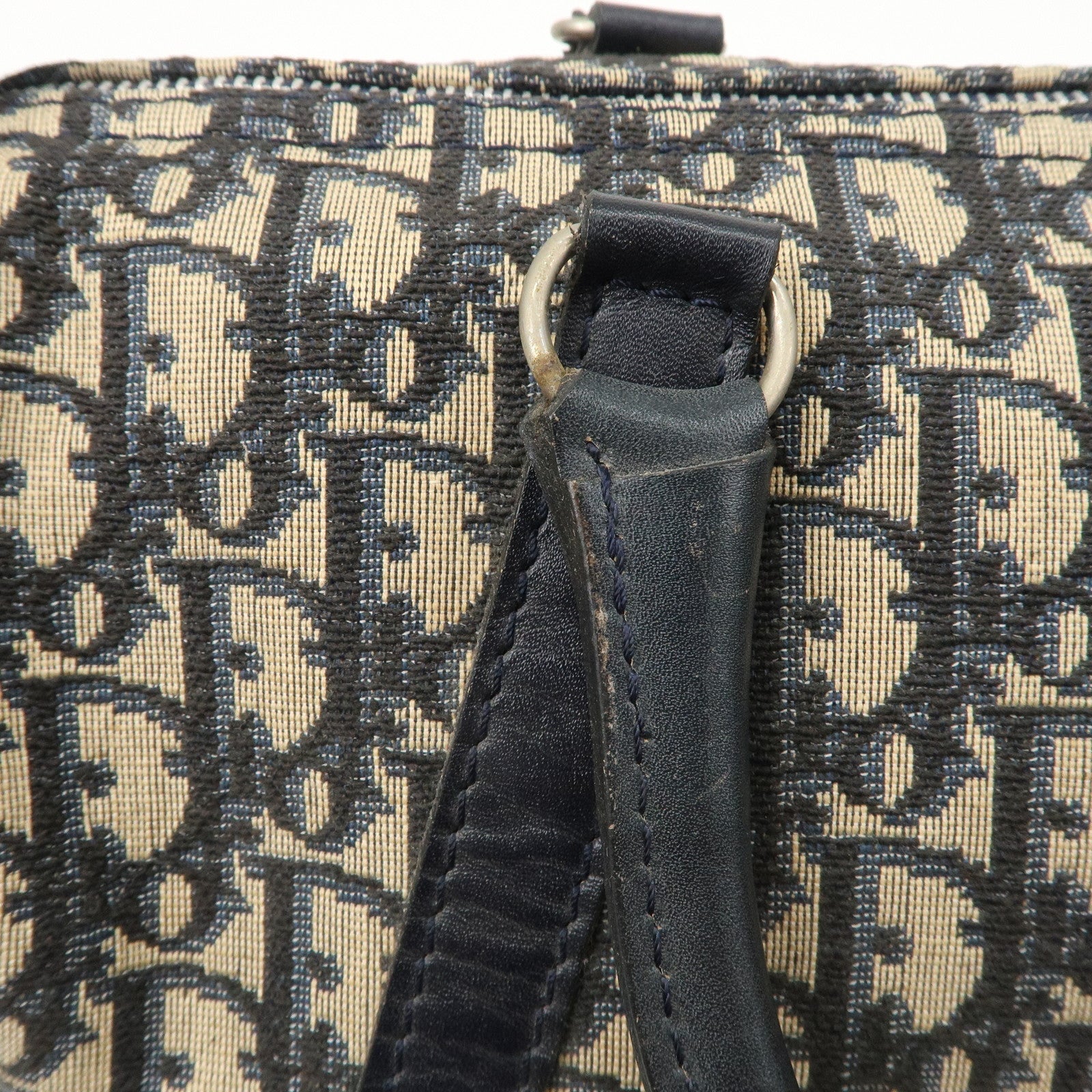 Christian Dior Trotter Canvas Leather Boston Bag Navy