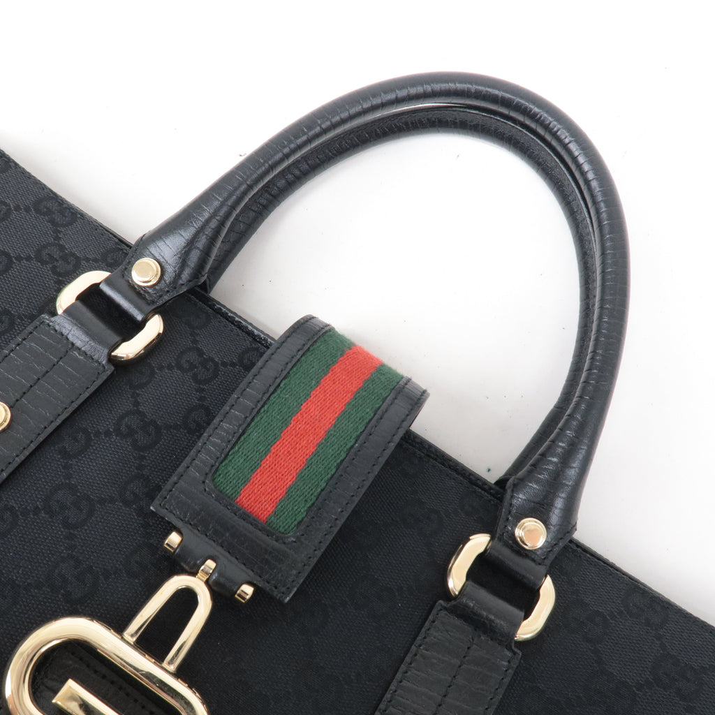 GUCCI Sherry GG Canvas Leather Tote Bag Black 130994