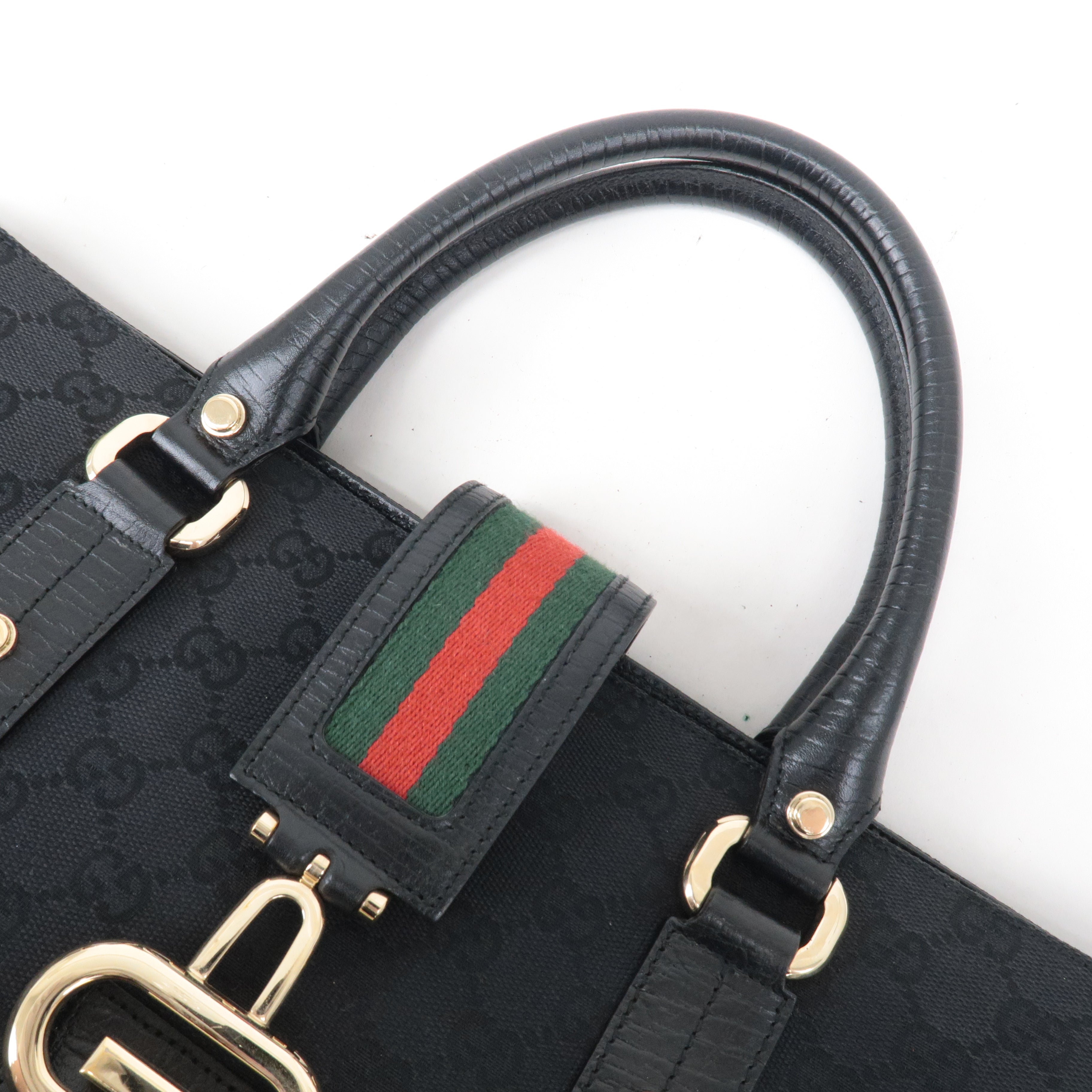 GUCCI Sherry GG Canvas Leather Tote Bag Black 130994