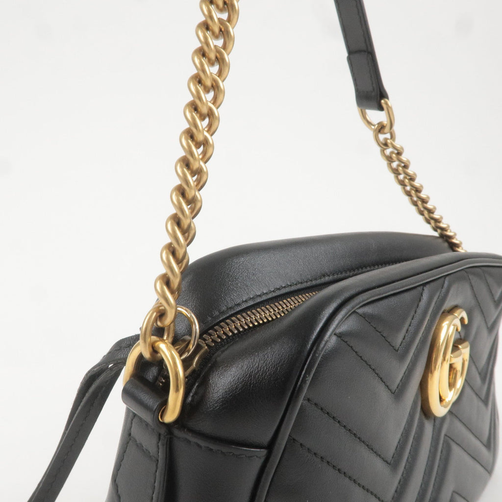 GUCCI GG Marmont Leather Chain Shoulder Bag Black 447632