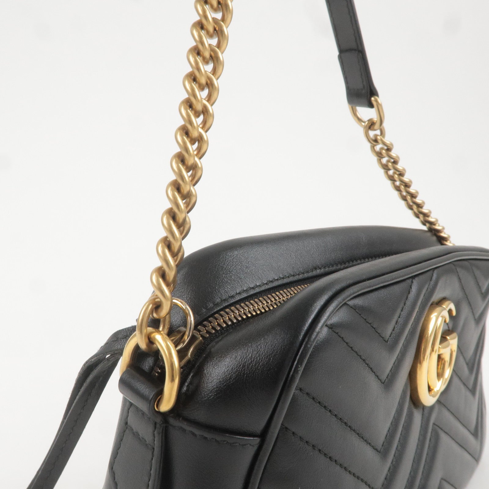 GUCCI GG Marmont Leather Chain Shoulder Bag Black 447632
