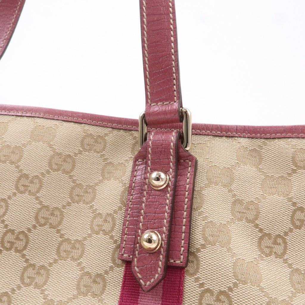 GUCCI Sherry GG Canvas Leather Shoulder Tote Bag Beige Pink 137396