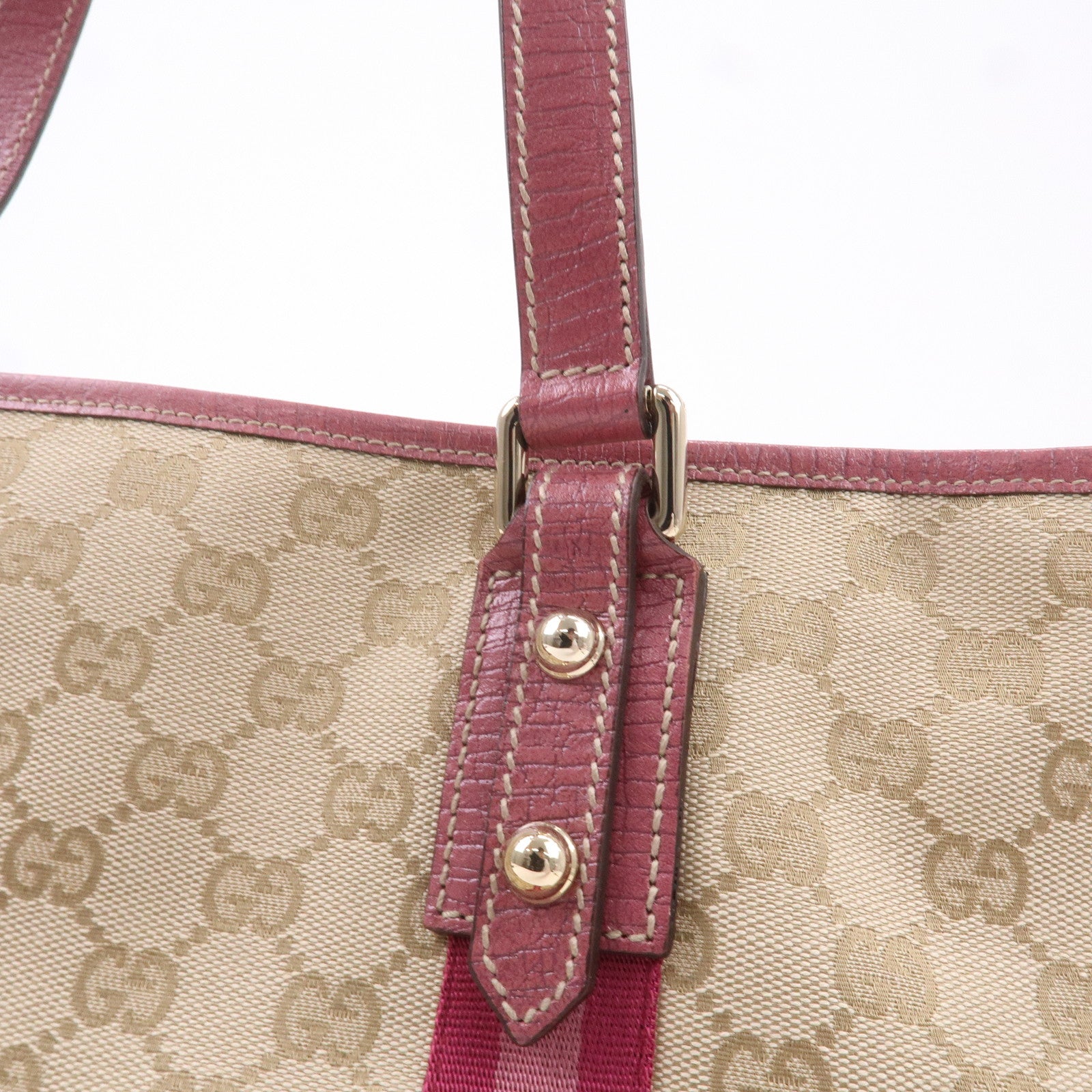 GUCCI Sherry GG Canvas Leather Shoulder Tote Bag Beige Pink 137396