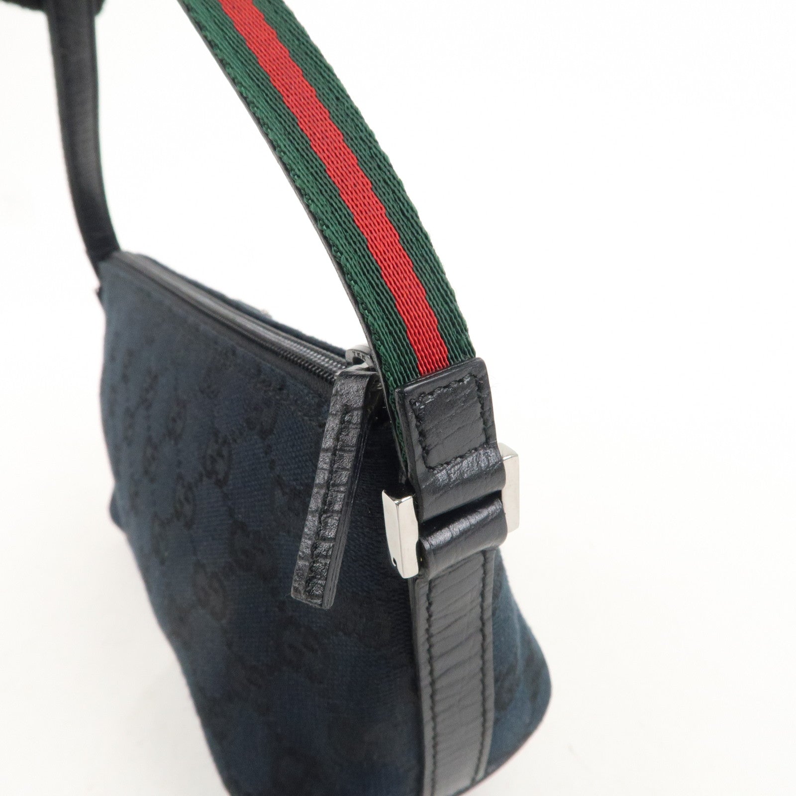GUCCI Boat Bag Sherry GG Canvas Leather Pouch Black 141809