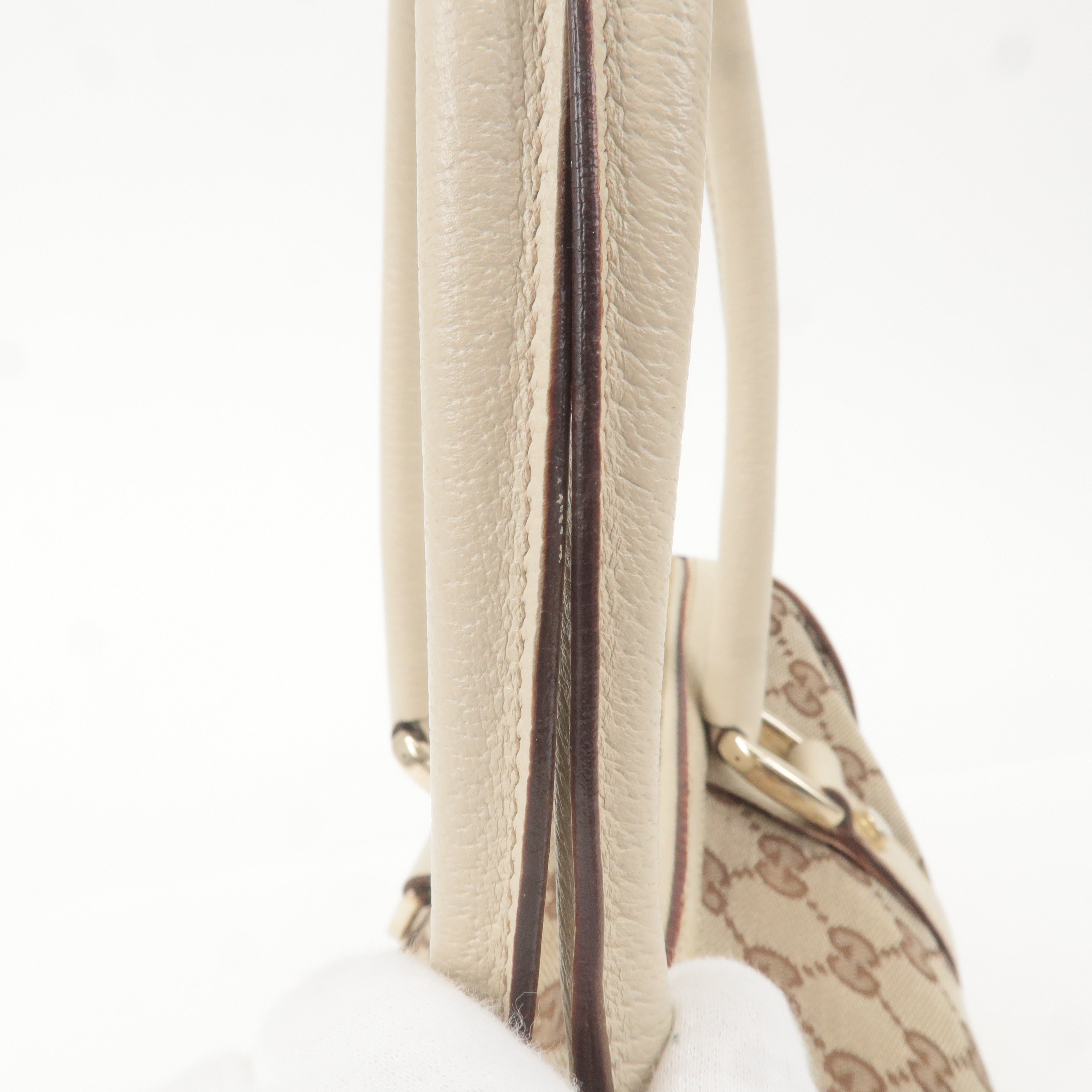 GUCCI Abbey GG Canvas Leather Boston Hand Bag Beige Ivory 130942
