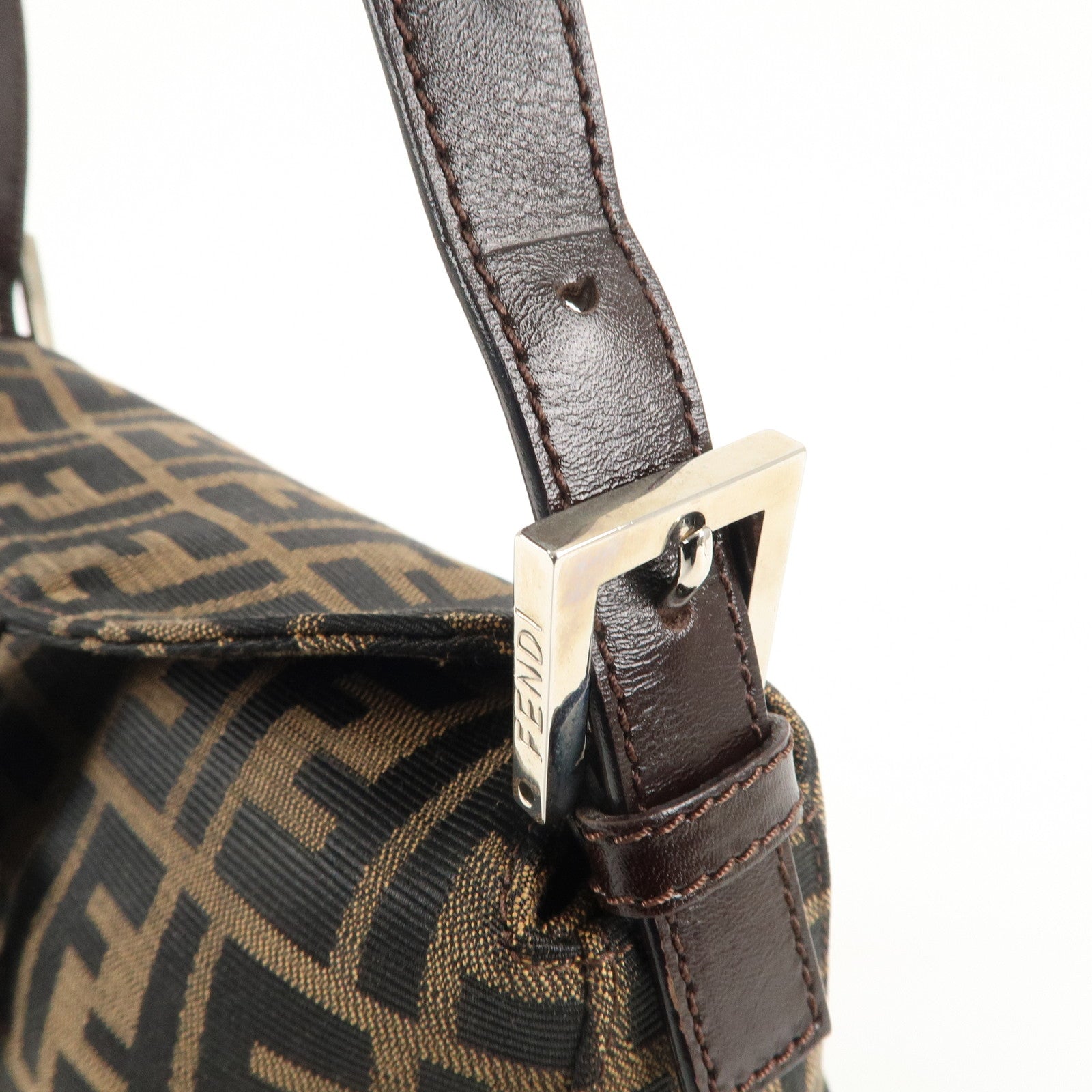 FENDI Zucca Canvas Leather Shoulder Bag Brown 222826