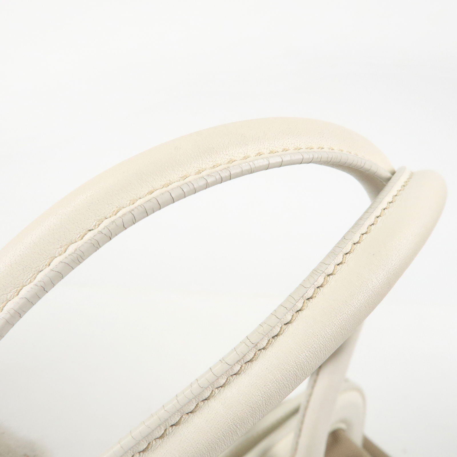 Prada Logo Jacquard Leather Shoulder Bag Hand Bag Beige Ivory