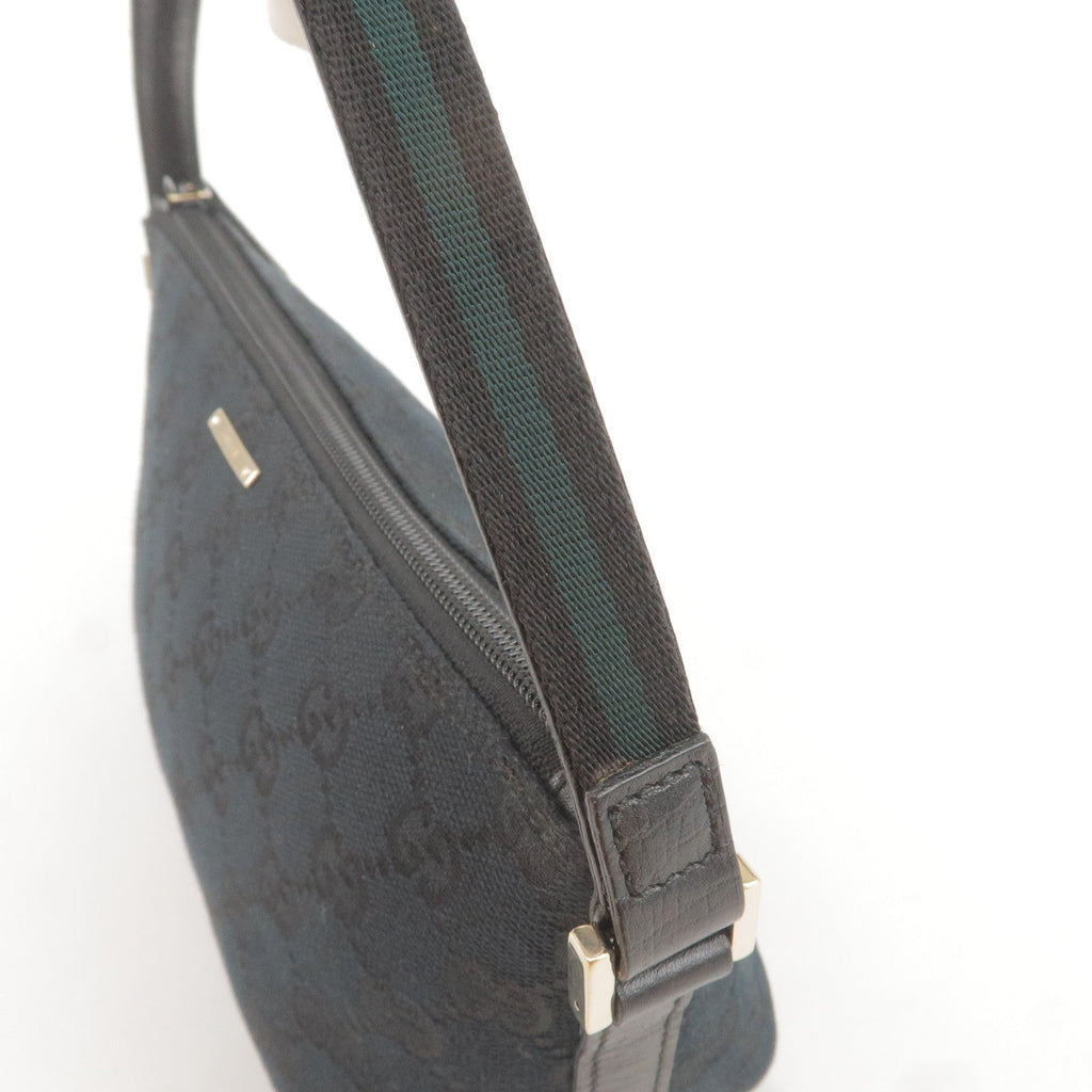GUCCI GG Canvas Leather Boat Bag Hand Bag Black 141809