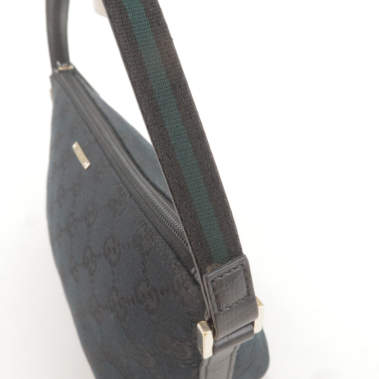 GUCCI GG Canvas Leather Boat Bag Hand Bag Black 141809