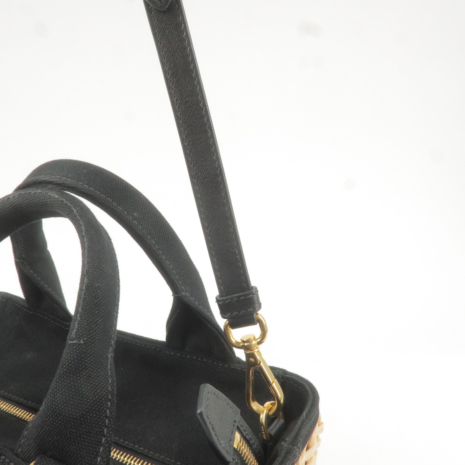 Prada Wicker Canvas 2Way Basket Bag Hand Bag Black 1BG835