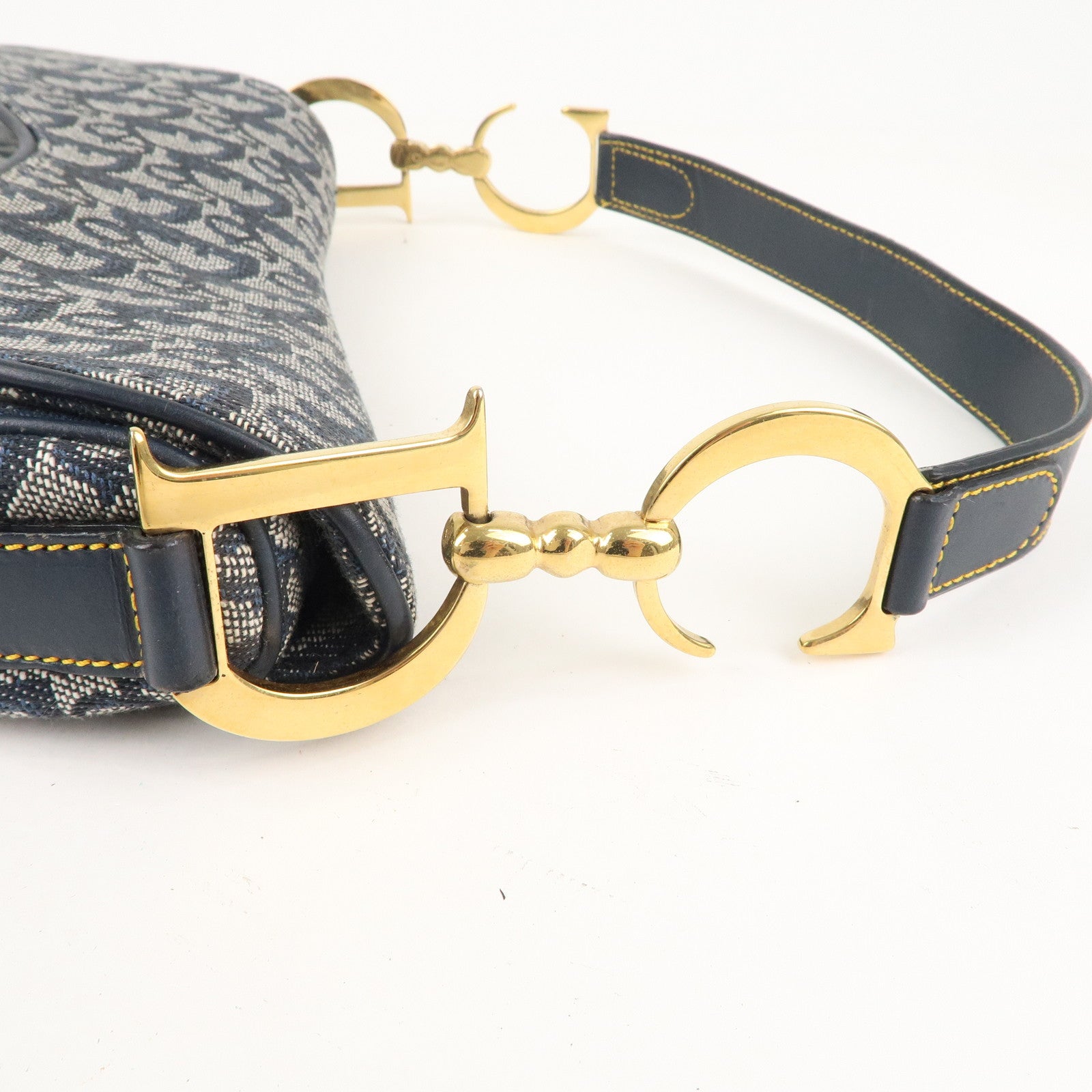 Christian Dior Saddle Bag Trotter Canvas Leather Shoulder Bag Navy