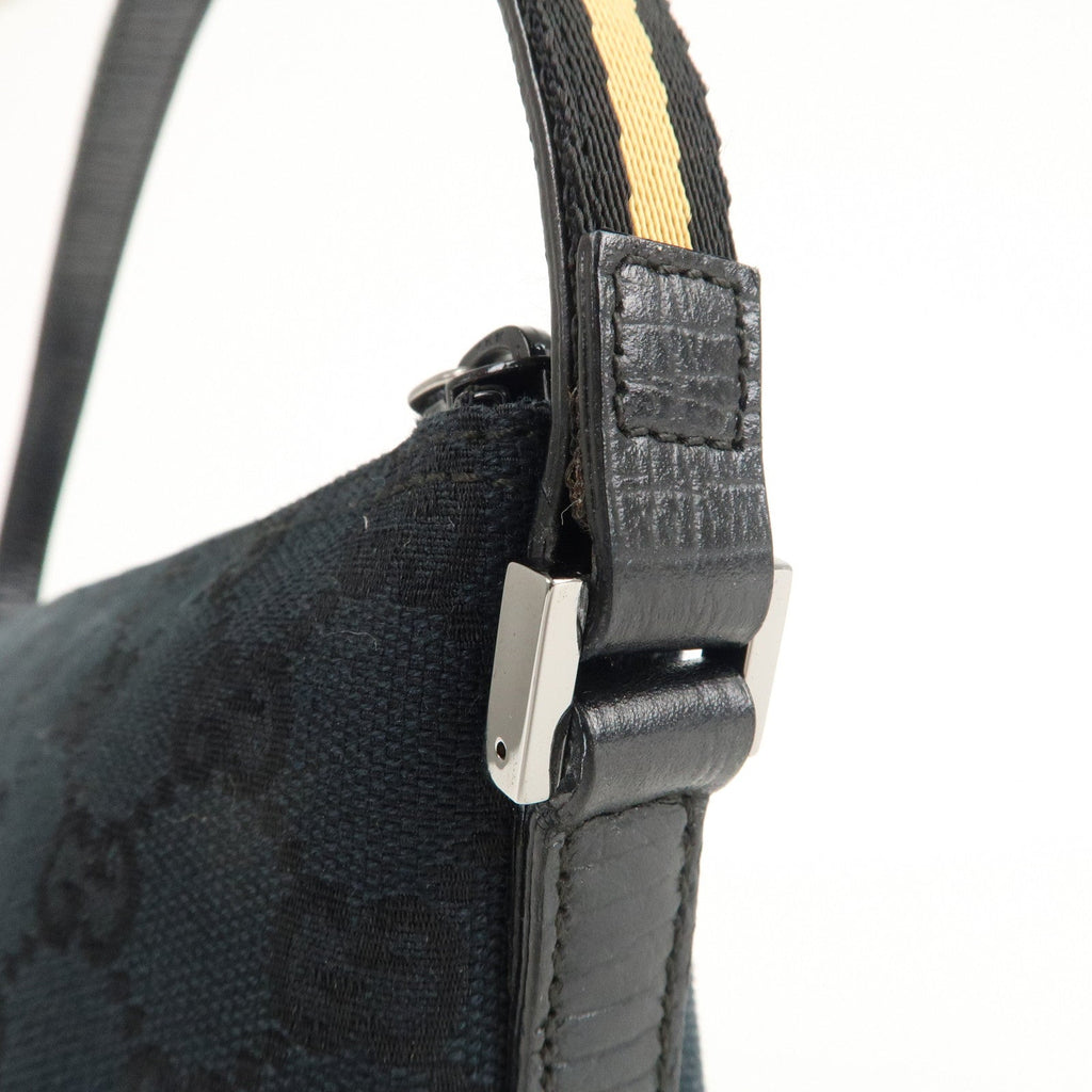 GUCCI Boat Bag Sherry GG Canvas Leather Pouch Black 141809