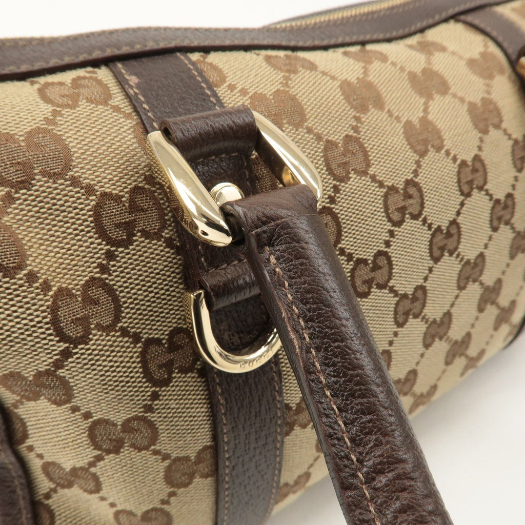 GUCCI Abbey GG Canvas Leather Boston Bag Beige Brown 130942