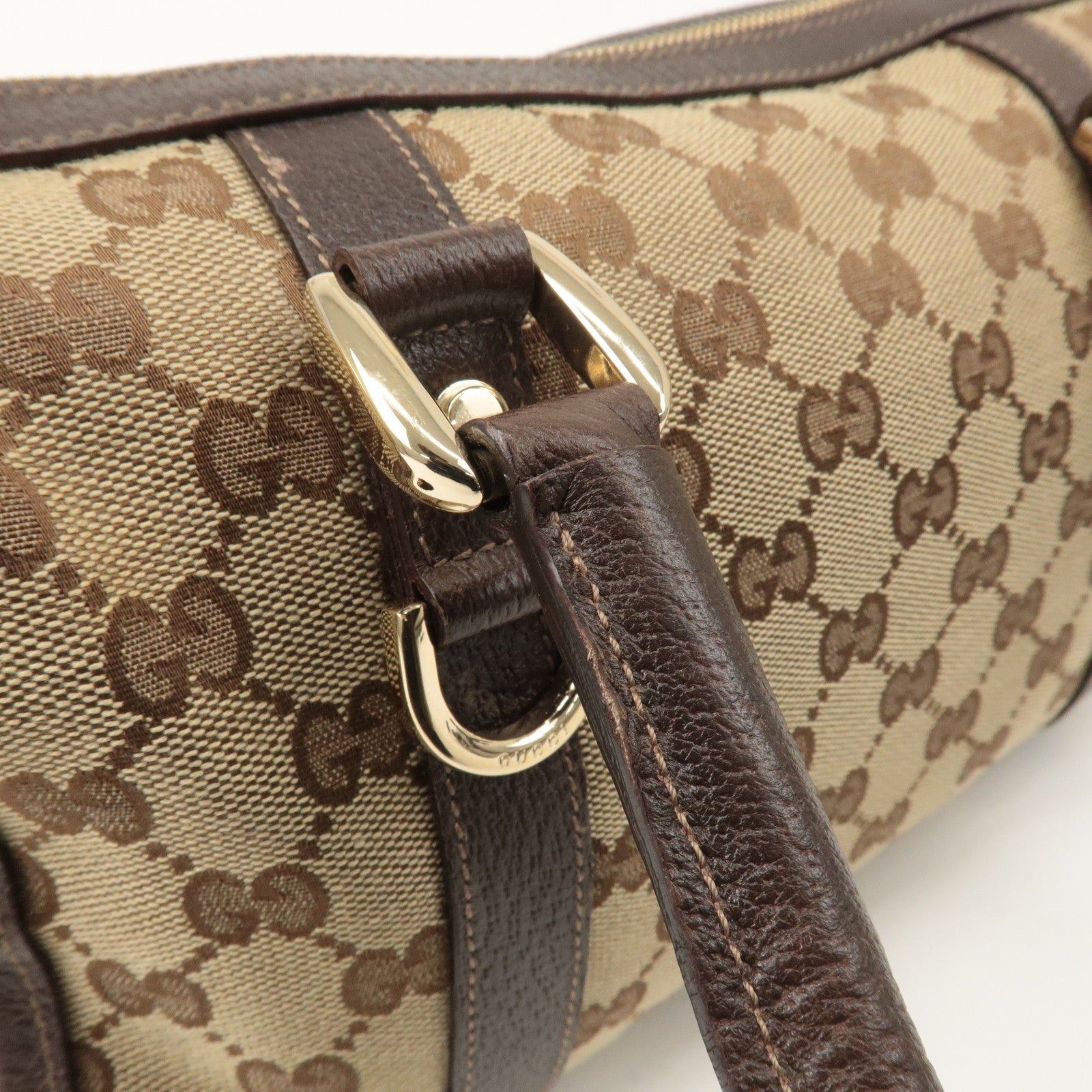 GUCCI Abbey GG Canvas Leather Boston Bag Beige Brown 130942