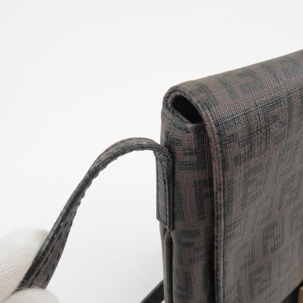 FENDI Zucchino Print PVC Shoulder Bag Brown Black 8BT075