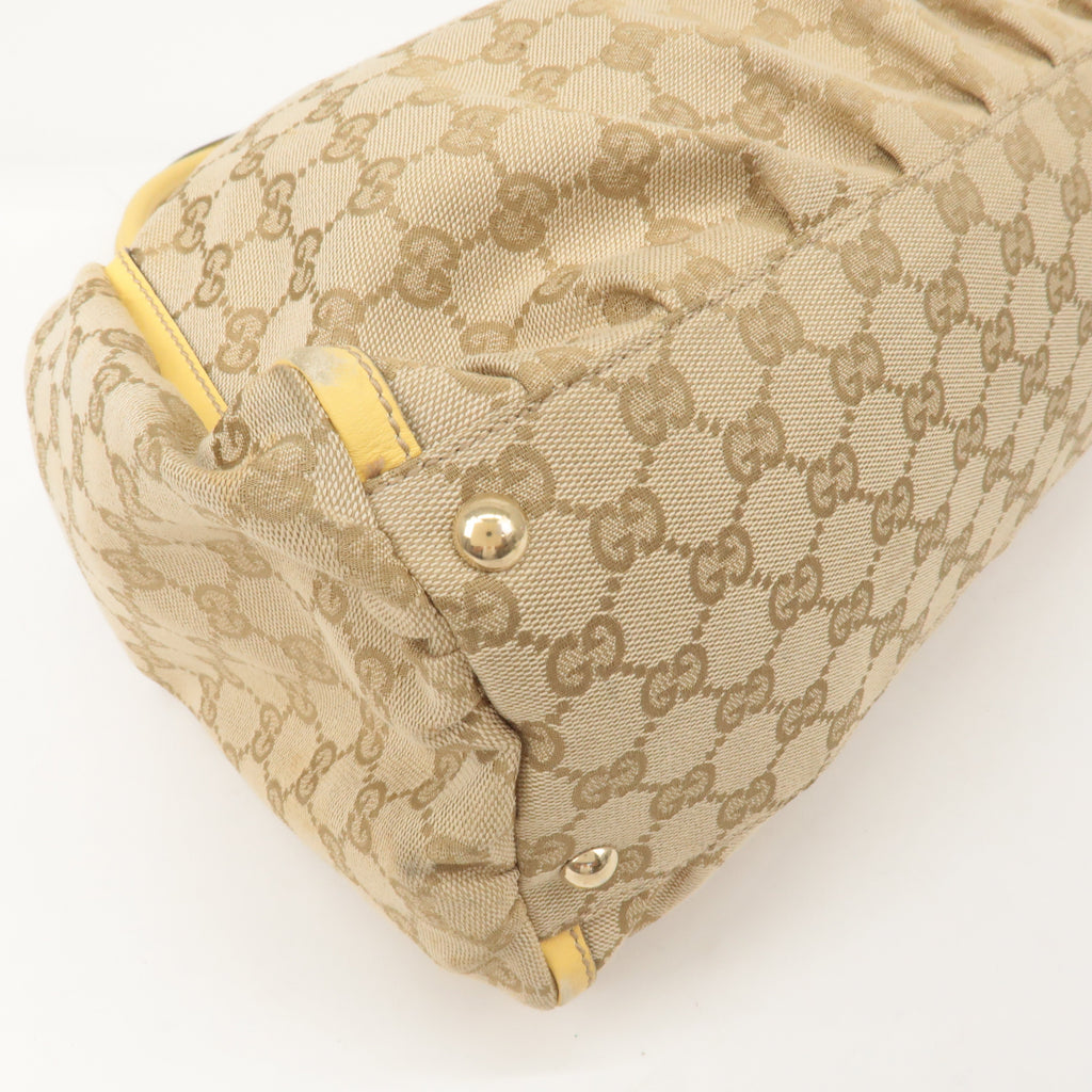 GUCCI Abbey GG Canvas Leather Shoulder Bag Beige Yellow 189835