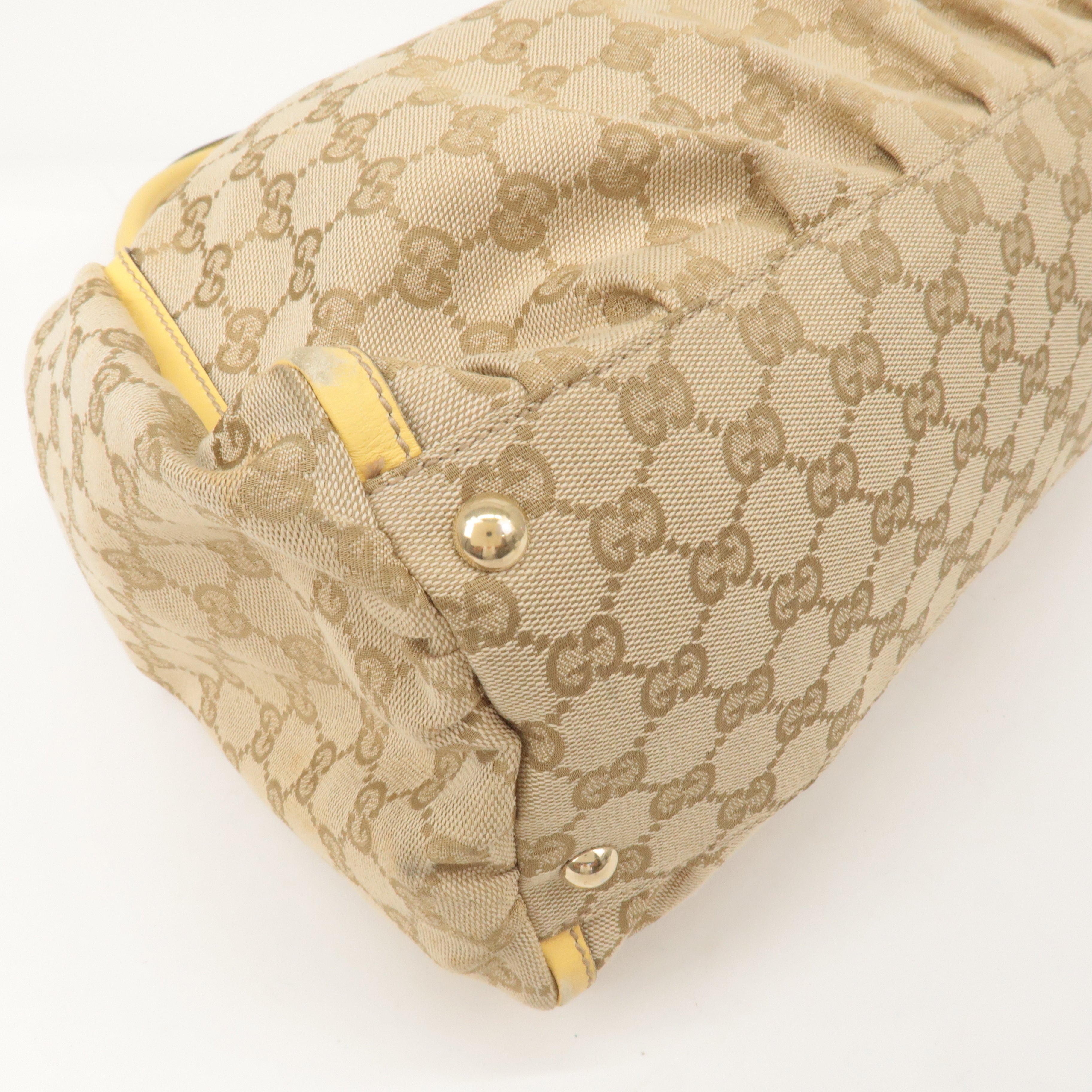 GUCCI Abbey GG Canvas Leather Shoulder Bag Beige Yellow 189835