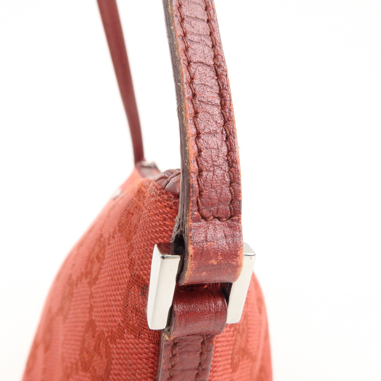 GUCCI Boat Bag GG Canvas Leather Hand Bag Pouch Red 07198