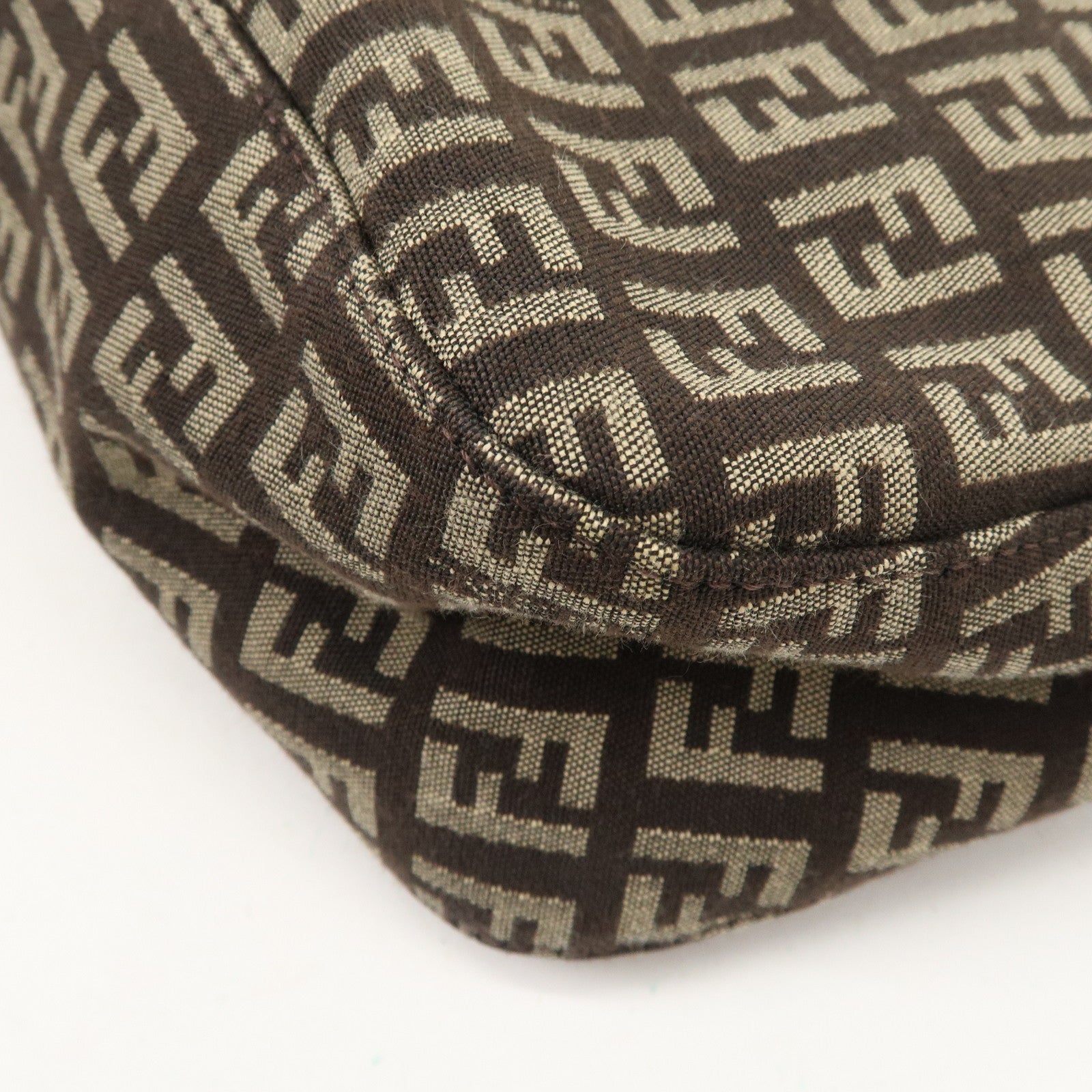 FENDI Zucchino Canvas Leather Shoulder Bag Brown Beige 8BR003