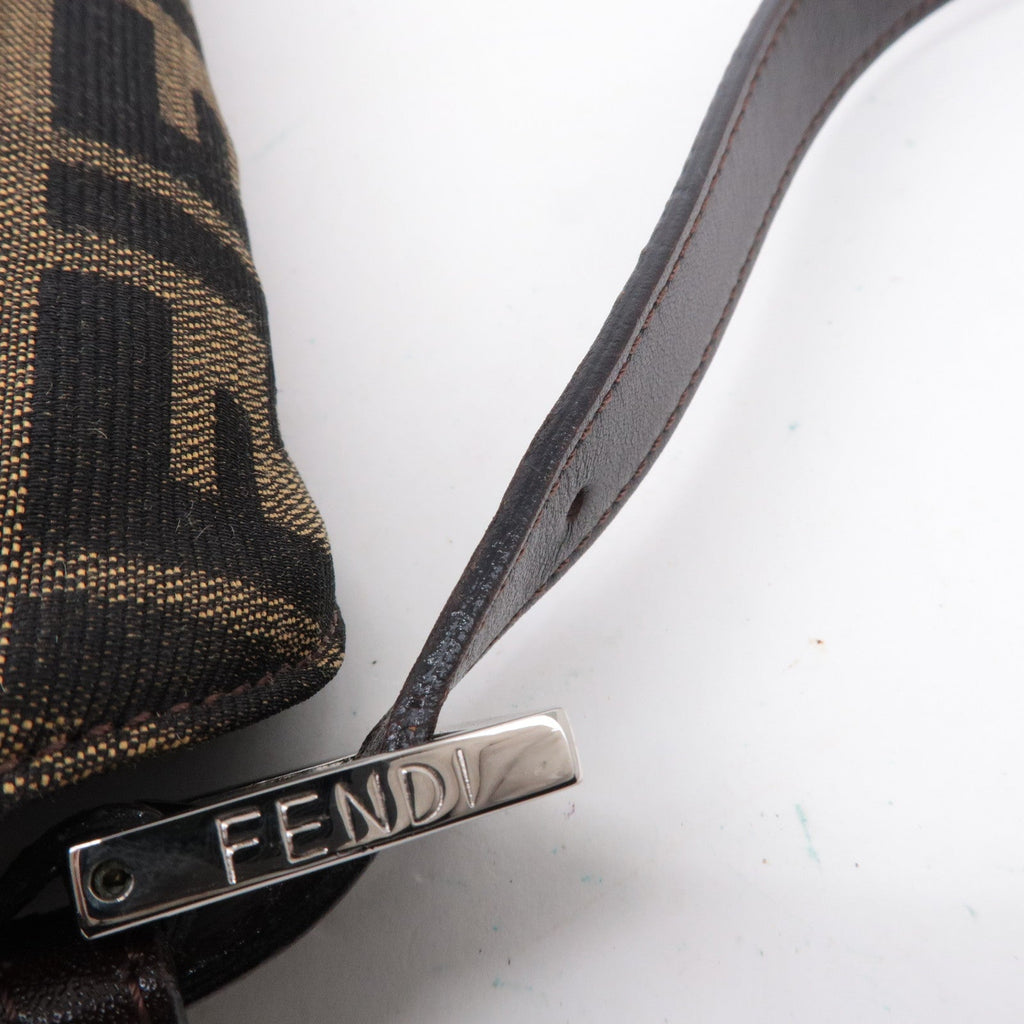 FENDI Zucca Canvas Leather Shoulder Bag Brown Black 26426