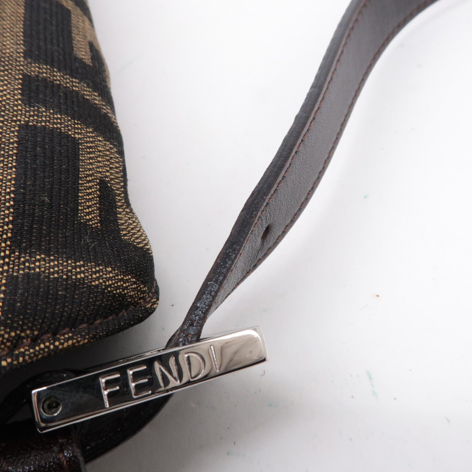 FENDI Zucca Canvas Leather Shoulder Bag Brown Black 26426