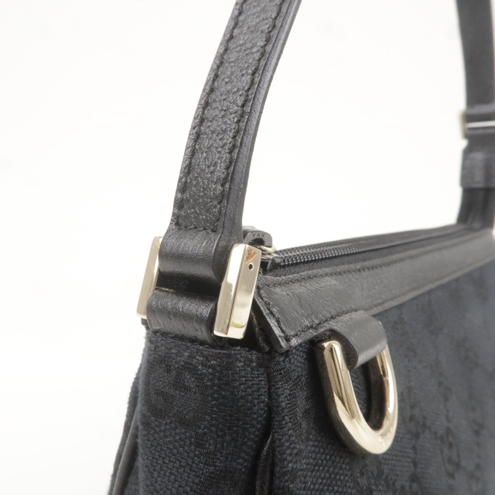 GUCCI Abbey GG Canvas Leather Hand Bag Pouch Black 645093
