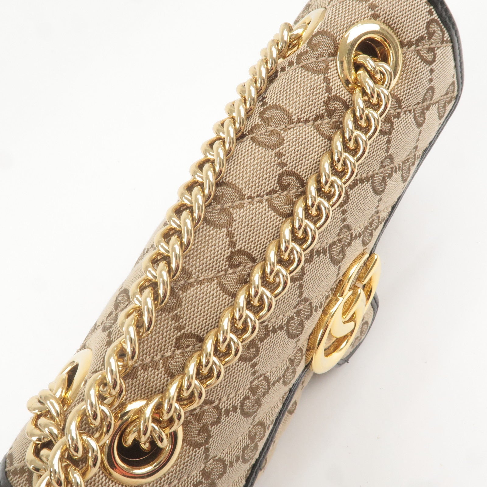 GUCCI GG Marmont GG Canvas Leather Chain Shoulder Bag 446744