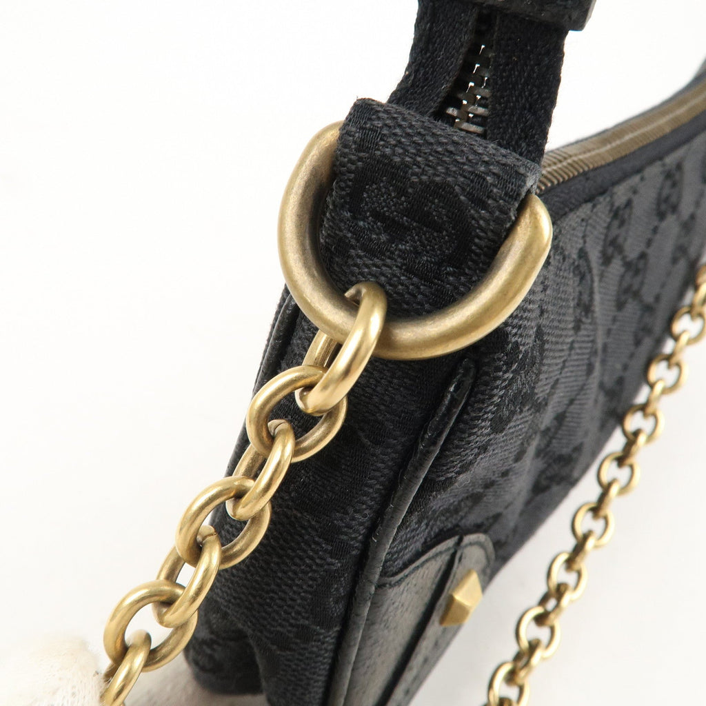 GUCCI GG Canvas Leather Chain Hand Bag Pouch Black 120940