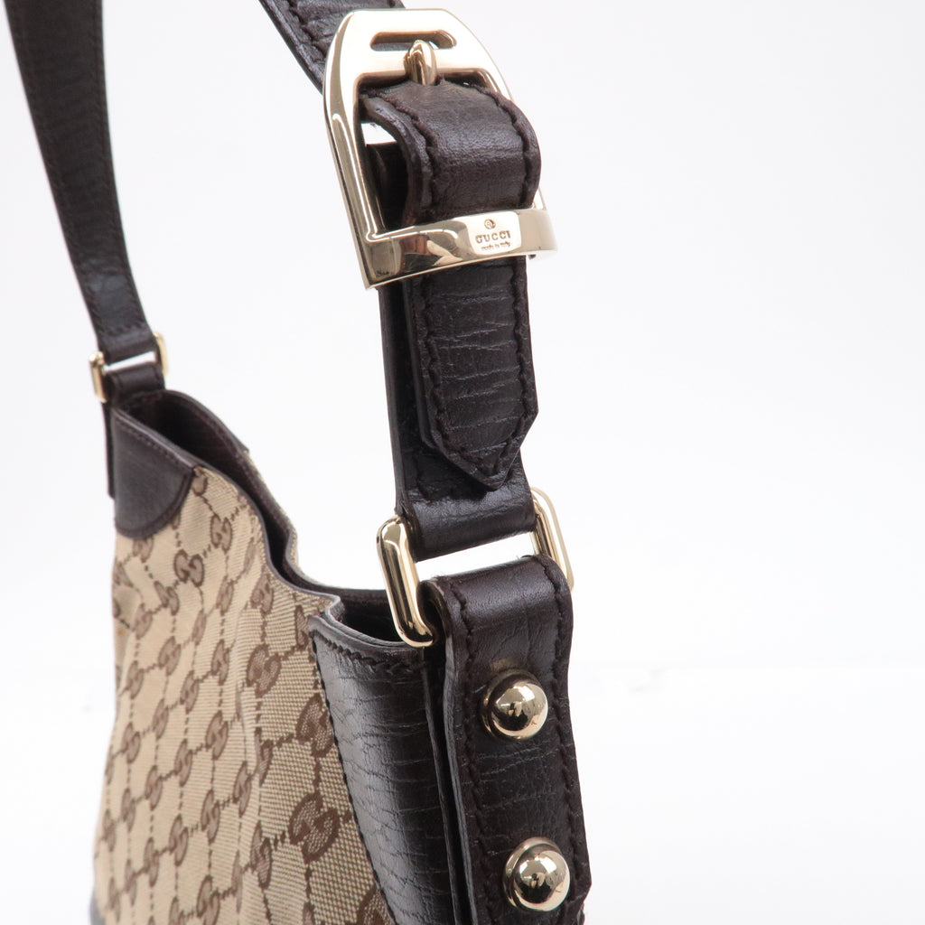 GUCCI Horsebit Sherry GG Canvas Leather Shoulder Bag Brown 137388
