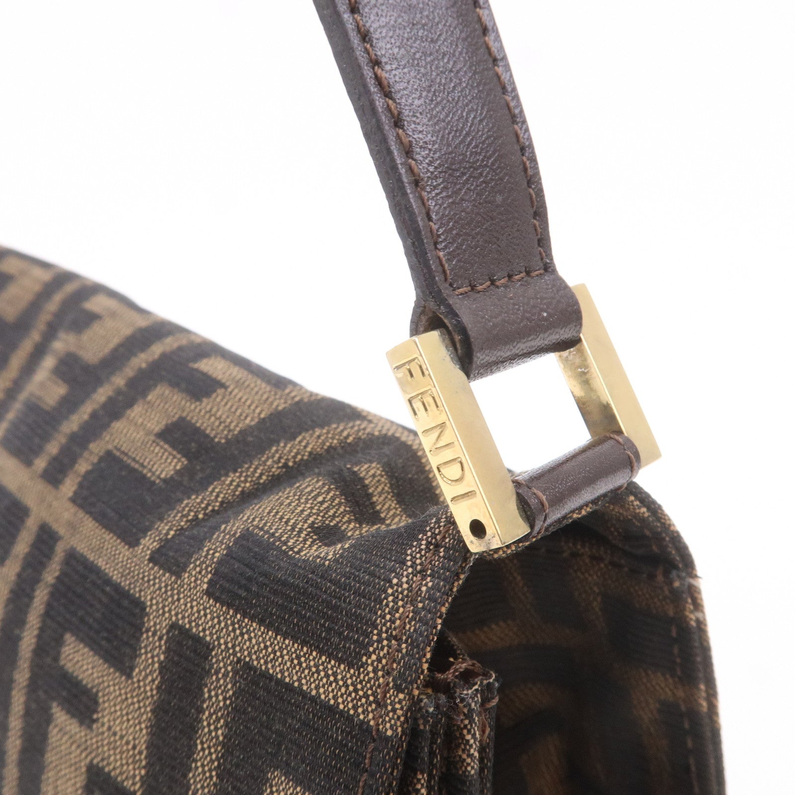 FENDI Zucca Canvas Leather Shoulder Bag Brown Black 16322