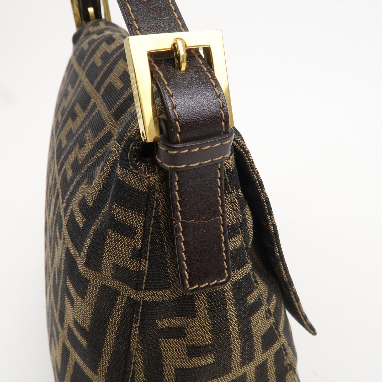 FENDI Mamma Baguette Zucca Canvas Leather Shoulder Bag 26325
