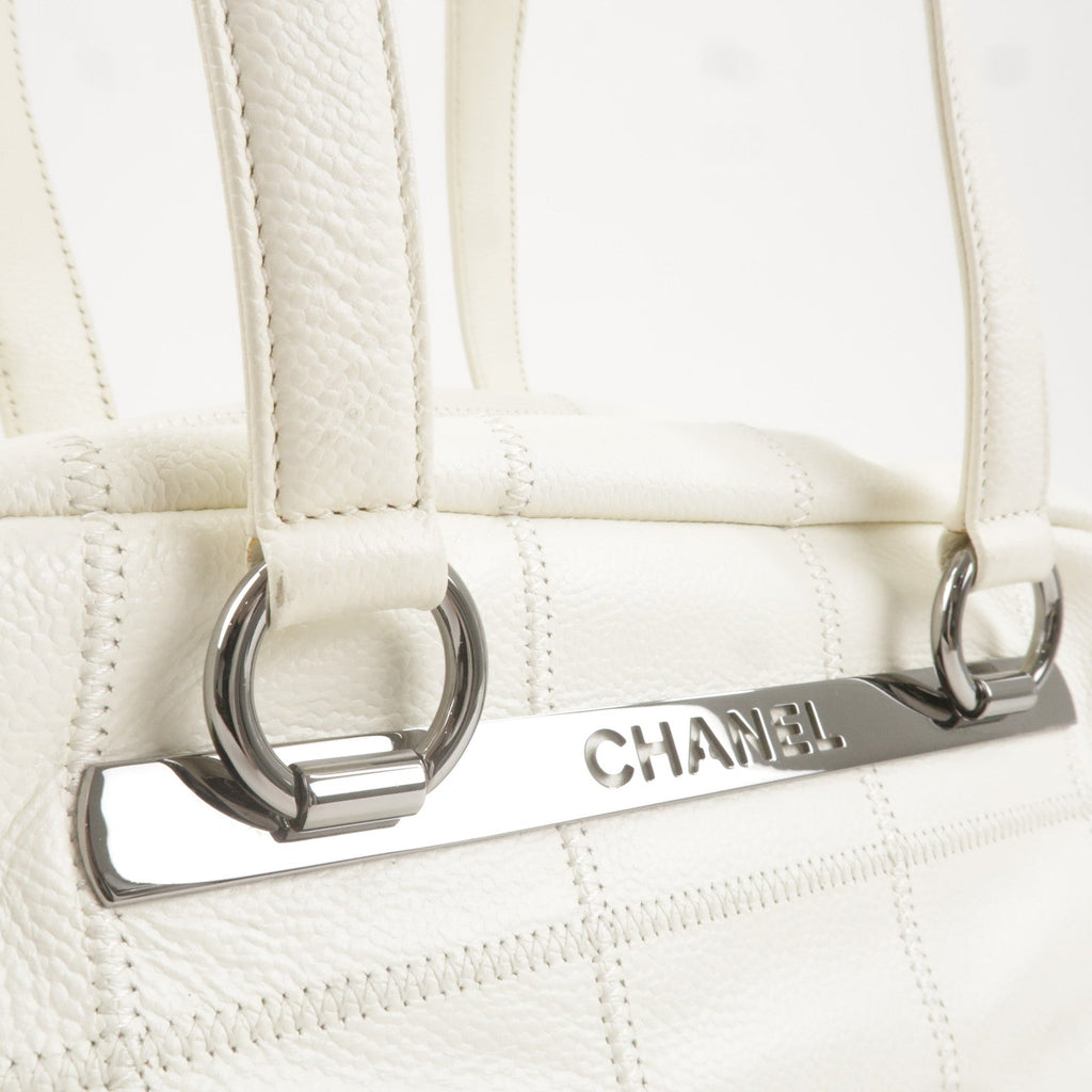 CHANEL Chocolate Bar Caviar Skin Mini Boston Bag White A26135