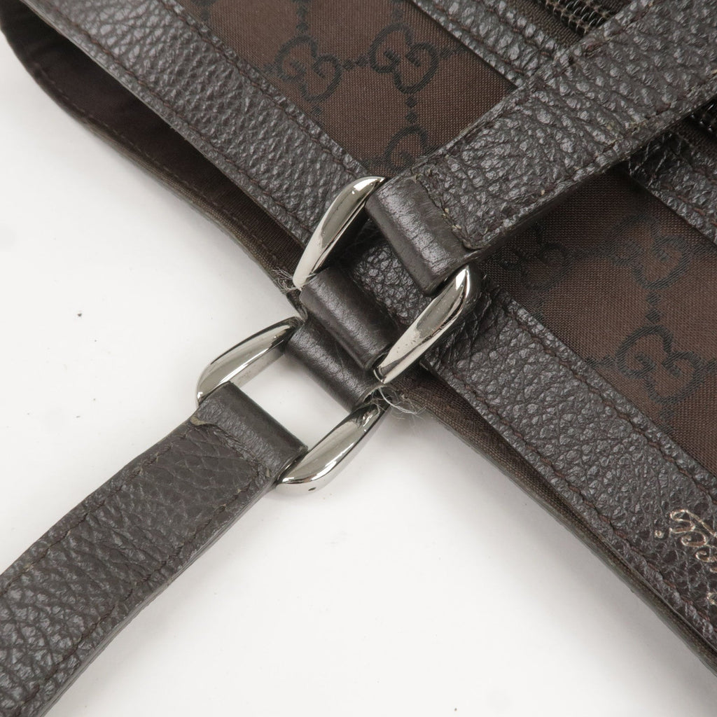 GUCCI GG Canvas Leather Tote Bag Shoulder Bag Dark Brown 268639