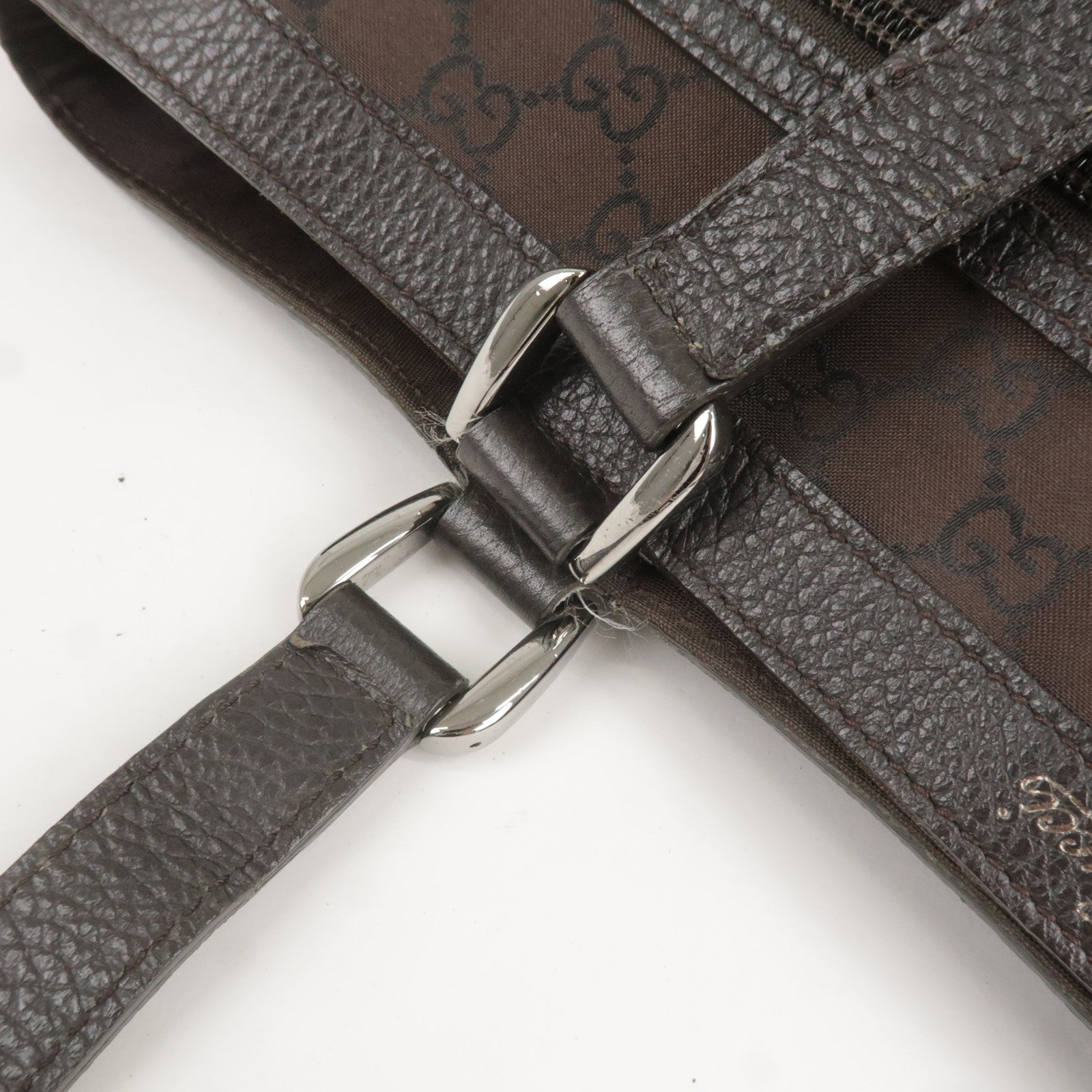 GUCCI GG Canvas Leather Tote Bag Shoulder Bag Dark Brown 268639