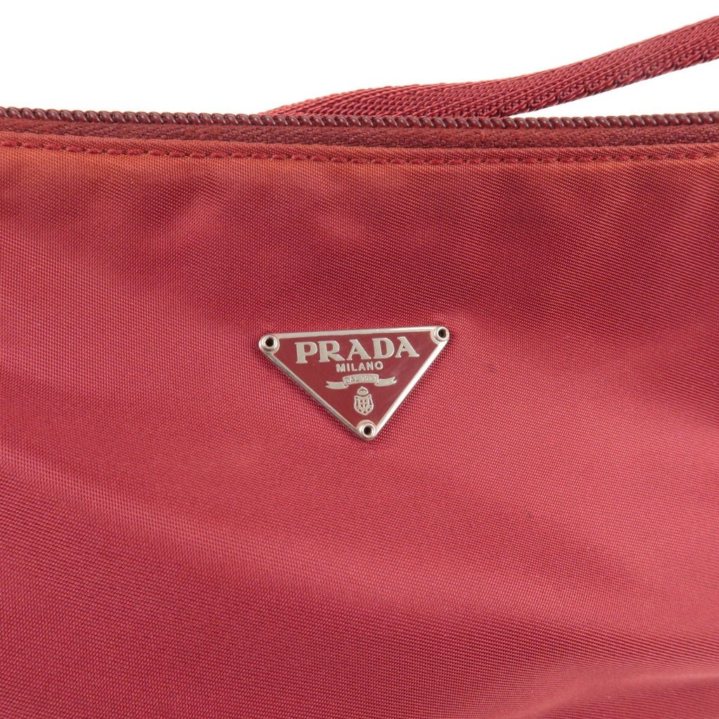 Prada Logo Nylon Hand Bag Shoulder Bag Pouch Purse Red