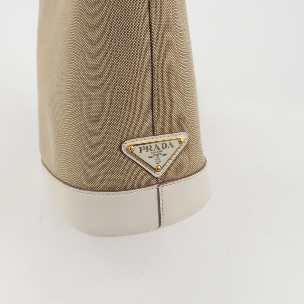 Prada Logo Jacquard Leather Shoulder Bag Beige Ivory 1BE021