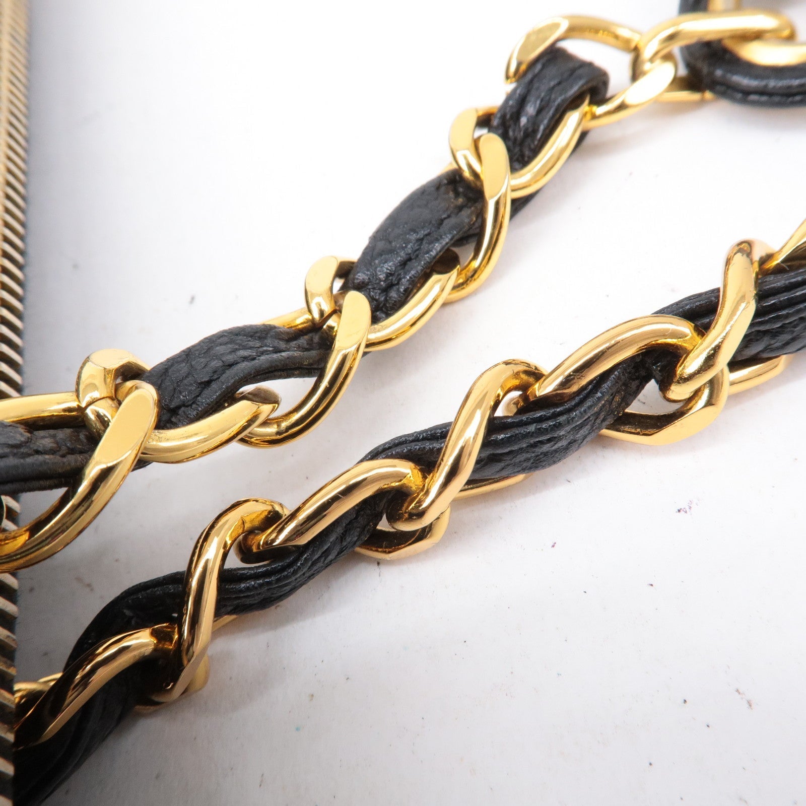 CHANEL Caviar Skin Chain Tote Bag Shoulder Bag Gold Black