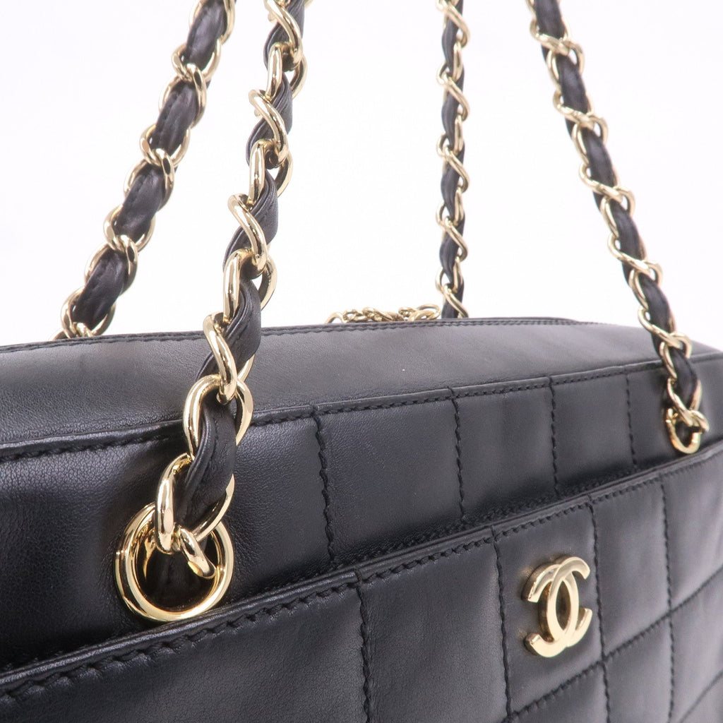 CHANEL Chocolate Bar Lamb Skin Chain Shoulder Bag Black