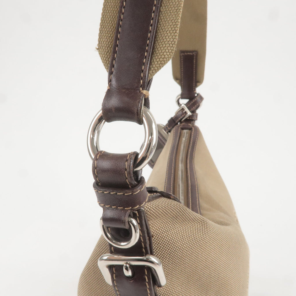 Prada Logo Jacquard Leather Shoulder Bag Beige Brown