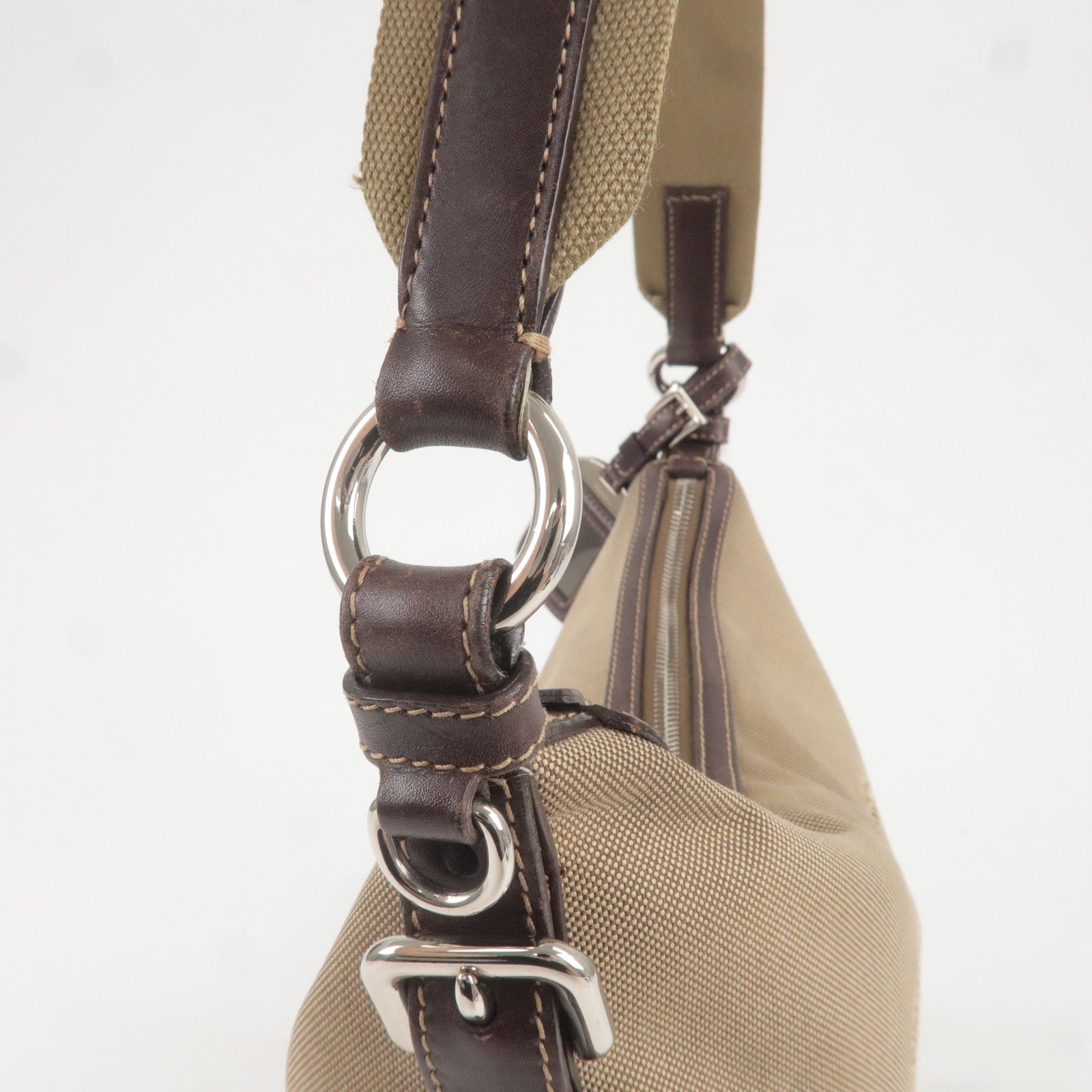 Prada Logo Jacquard Leather Shoulder Bag Beige Brown