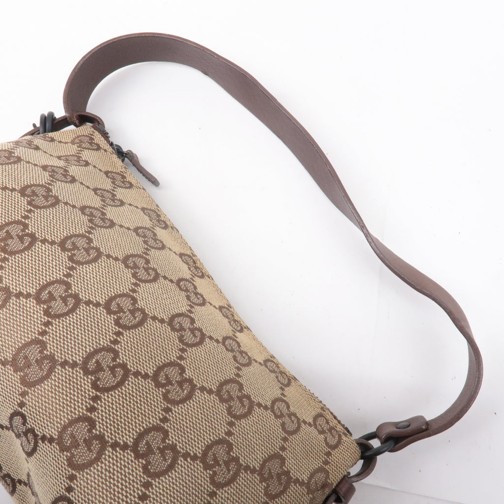 GUCCI GG Canvas Leather Hand Bag Pouch Beige Brown 103399