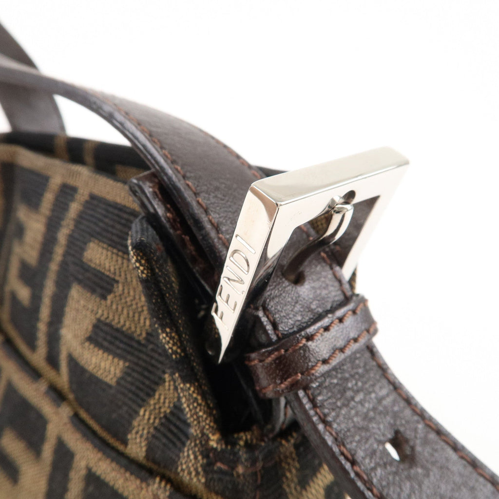 FENDI Zucca Canvas Leather Shoulder Bag Brown Black 26566
