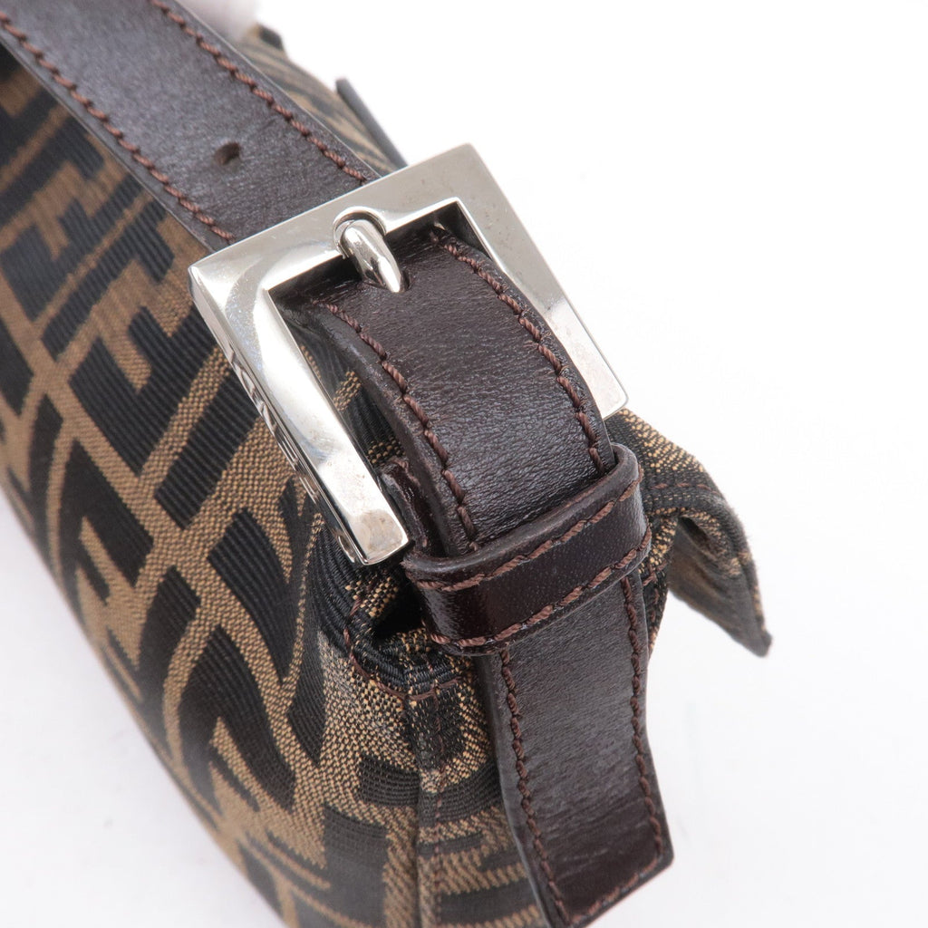 FENDI Mamma Baguette Zucca Canvas Leather Bag Brown 26424