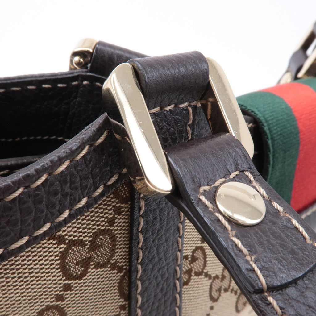 GUCCI Sherry Line GG Canvas Leather Hand Bag Beige Brown 364835