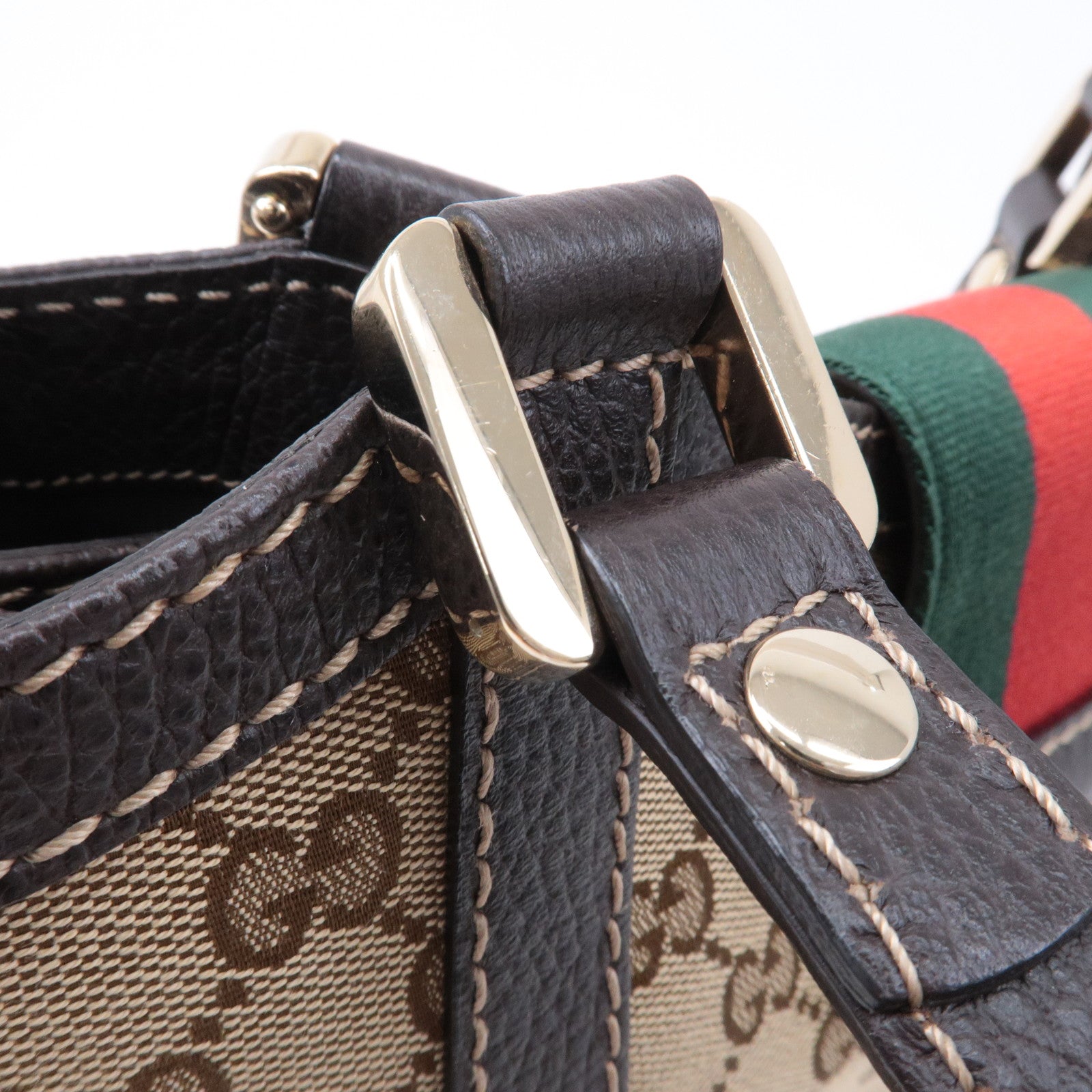 GUCCI Sherry Line GG Canvas Leather Hand Bag Beige Brown 364835